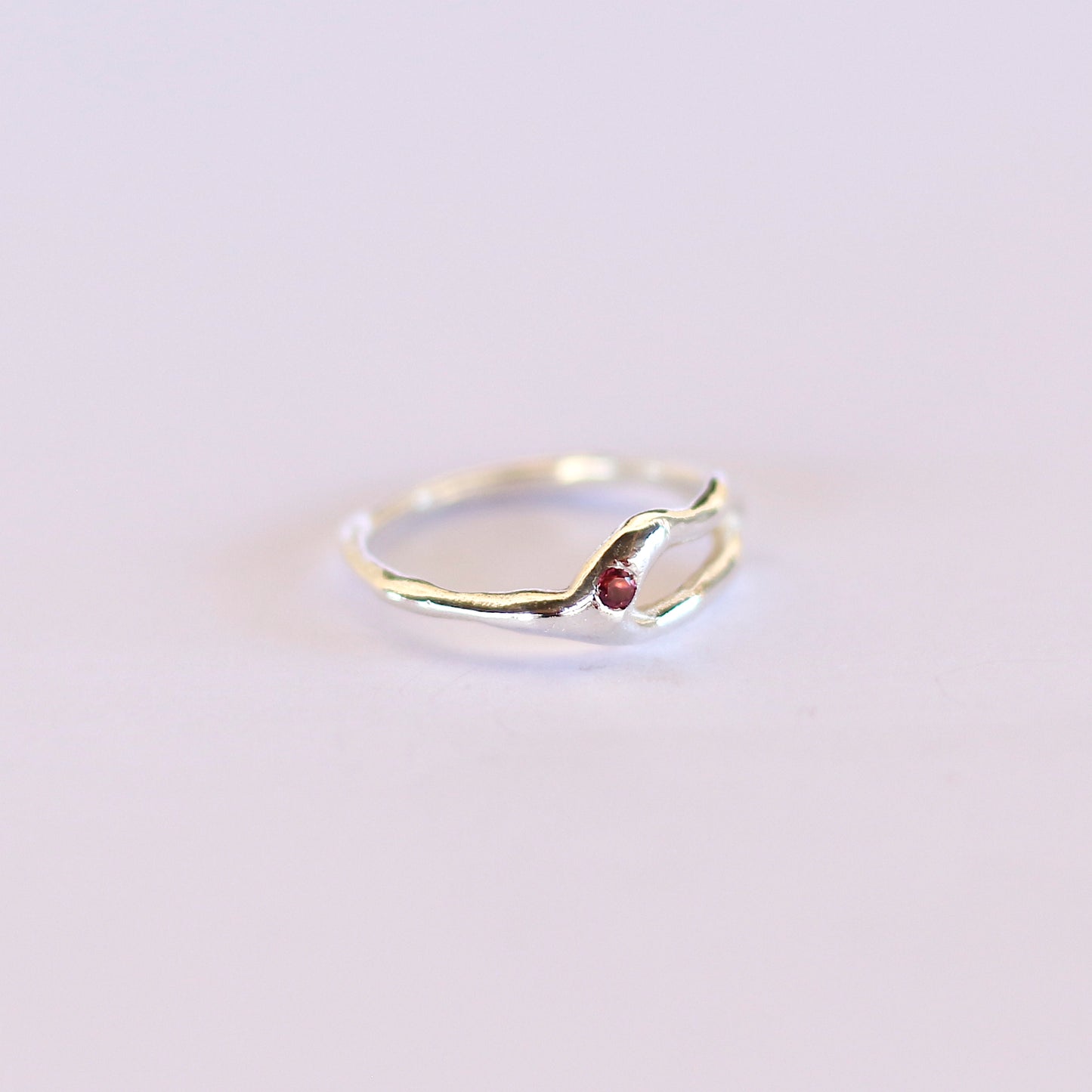 Ring silver gold plated green tourmaline organic shape fluid handcrafted Handmade bespoke lisbon