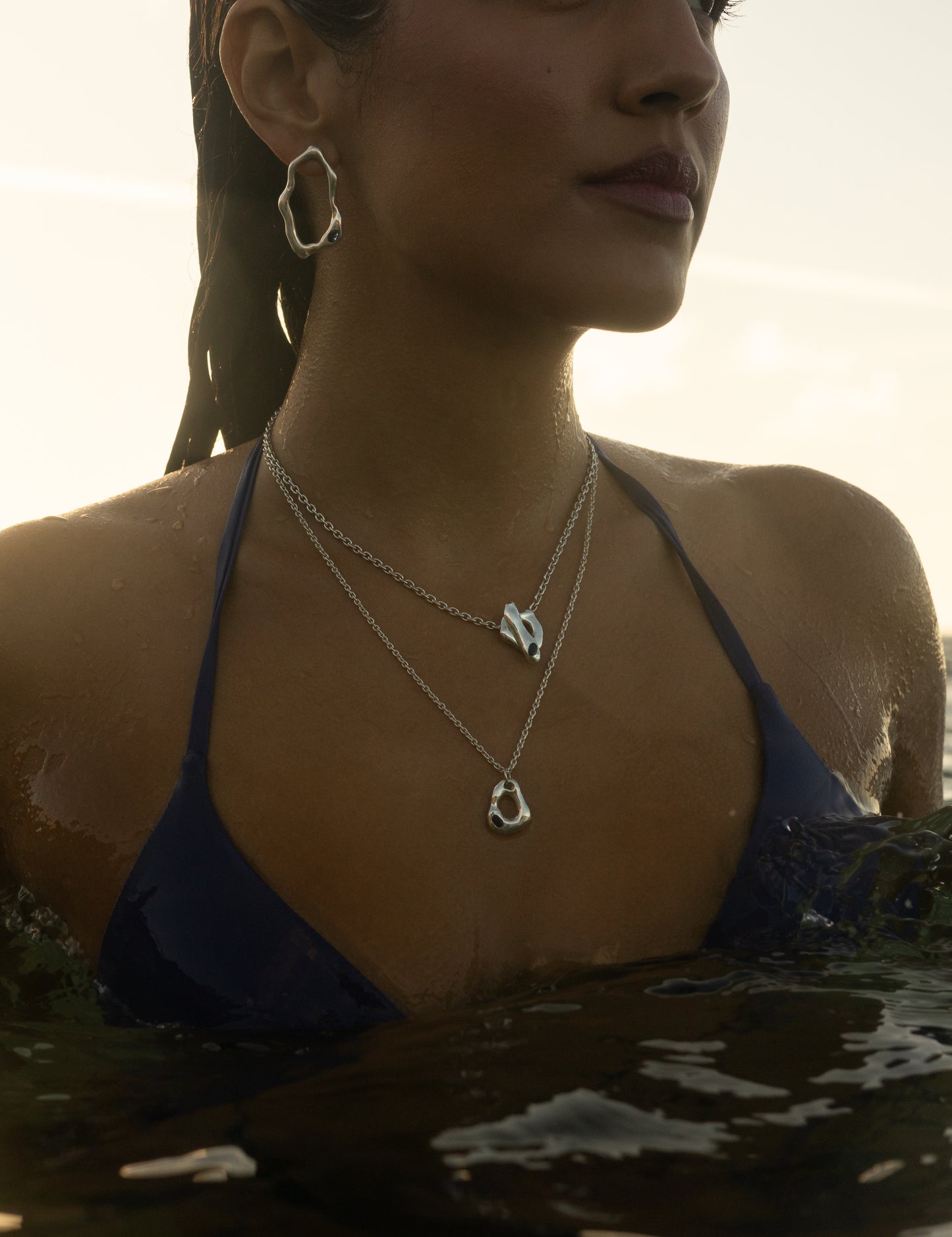 Ocean's drop choker silver sapphire handmade lisbon bespoke unique necklace