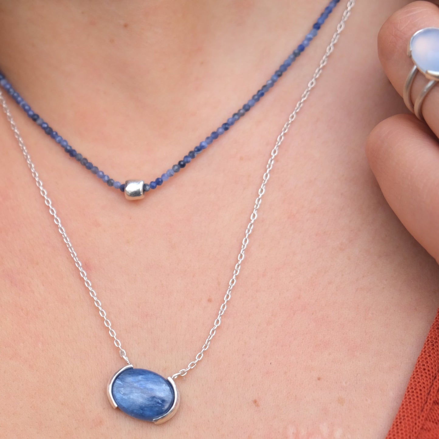 Necklace jewelry Silver handmade unique custom bespoke blue ocean sodalite stone silver gold design fashion