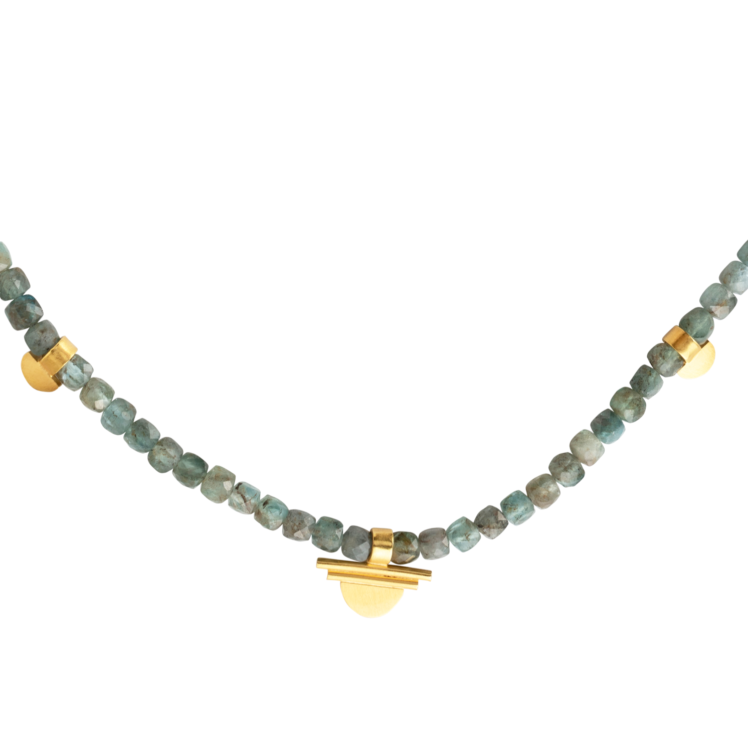 Sunset Neckalce silver gold beaded jewelry kyanite stones